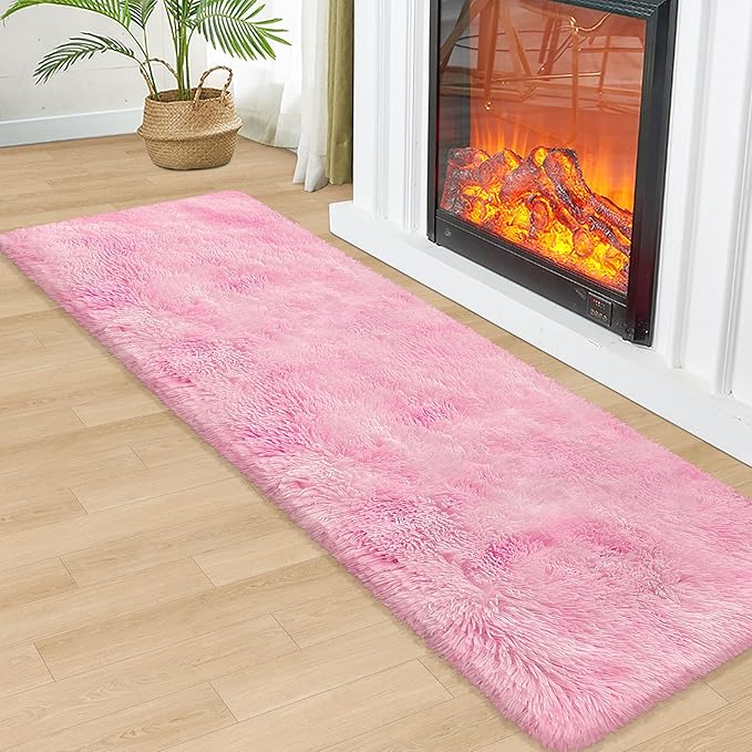 Plush Fluffy Pink Rugs for Bedroom Girls Room 2x6 Runner Pink Area Rug for Bedroom Bedside Living Room Hallway Fuzzy Shag Carpet for Kids Room Nursery