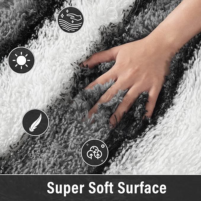 Meralax Area Rugs for Living Room Bedroom, Machine Washable 5x8 Feet Soft Fluffy Shaggy Rug, Black and White Stripe Indoor Floor Carpet for Boys, Dorms, Nursery Rooms, Home Decor Aesthetic
