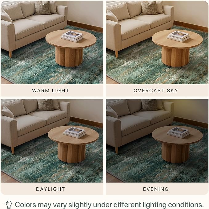 GENIMO 3x5 Rug for Entryway Washable Area Rug, Modern Abstract Small Rugs for Entrance Living Room, Bedroom Beside Rugs, Non-Slip Low Pile Lightweight Soft Carpet, Turquoise