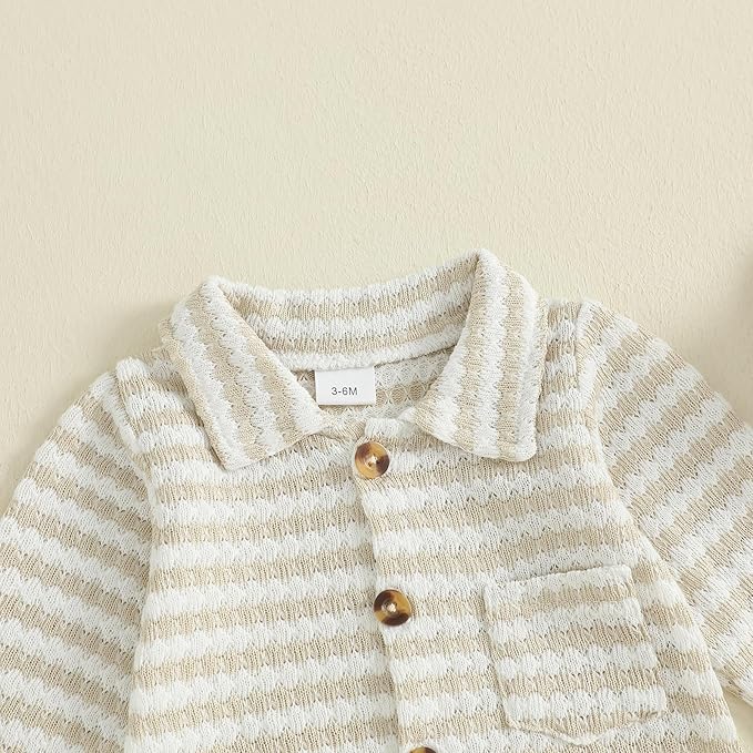 Thorn Tree Baby Boys Clothes Infant Knit Romper Long Sleeve Newborn Outfits Button Closure Onesie Turn Down Collar Jumpsuit