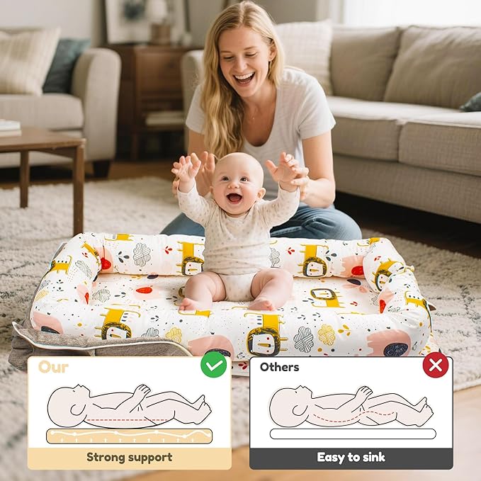 Baby Lounger & Nest for Newborn 0-24 Months, Baby Nest Supervised Breathable Cotton for Newborn, Newborn Essentials Gifts, Breathable Portable Infant Lounnger for Travel and Home(Animal)