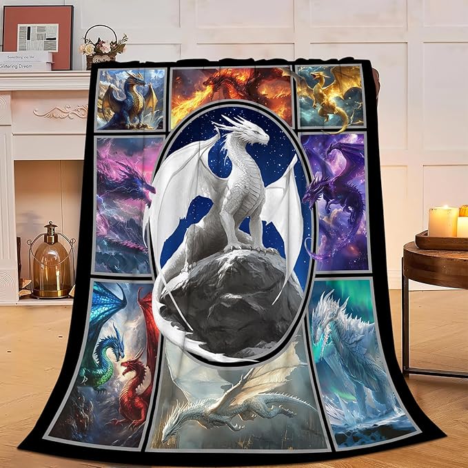 Dragon Blanket Dragon Decor Throw Blanket Super Soft Flannel Lightweight Fluffy Plush Cozy Fuzzy Fleece Gifts Blanket for Kids Boys Girls Women Adults for Bed Sofa 40"X50"