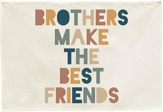 Nursery Canvas Banner Hanging Rectangular Flag Wall Sign Decor for Baby Kids Boy Girl,Bedroom Playroom Living Room Decor,Birthday Christmas Gift-in Brothers Make The Best Friends-28.5"L×20"W