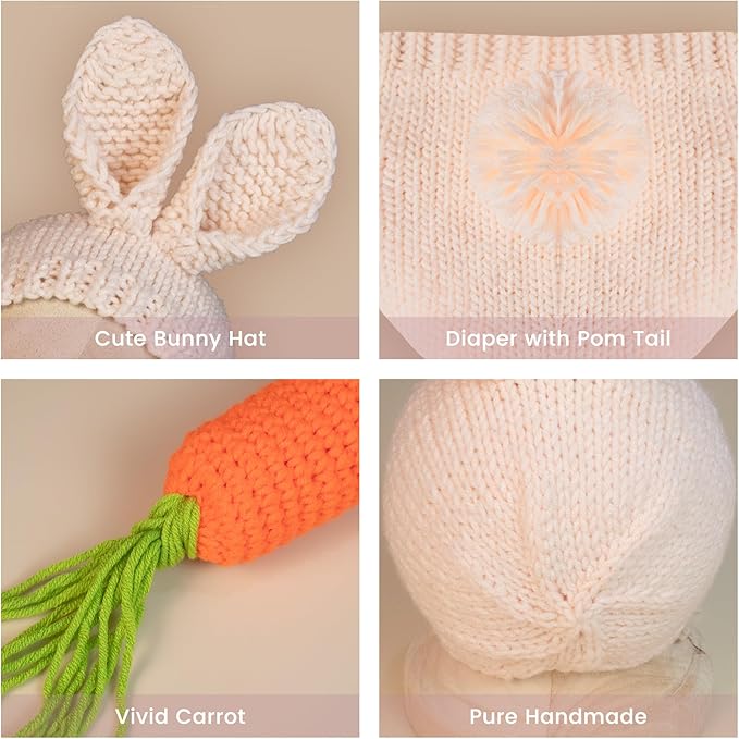 Easter Newborn Photography Props Bunny Outfit Crochet Baby Photoshoot Props Rabbit Carrot Set Baby Photo Prop Easter Gift