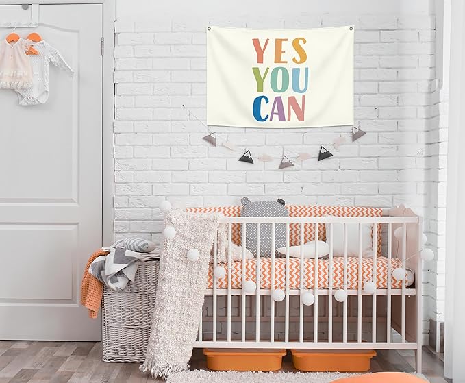 Positive Affirmation Rectangular Banner Flag Wall Decor Gift for Baby Boy Girl Kid,Nursery Playroom Reading Room Bedroom Front Decor Decor-Yes You Can-Baby Present Shower,Birthday Christmas Gift