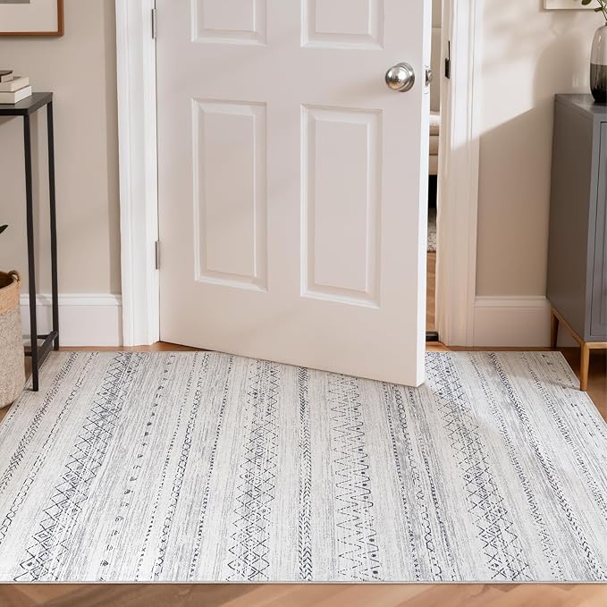 Area Rugs for Living Room Washable Living Room Rug Soft Neutral Indoor Floor Carpet Non-Slip Stain Resistant Modern Boho Rugs for Bedroom Dining Room Kids Room Nursery Office Home Grey