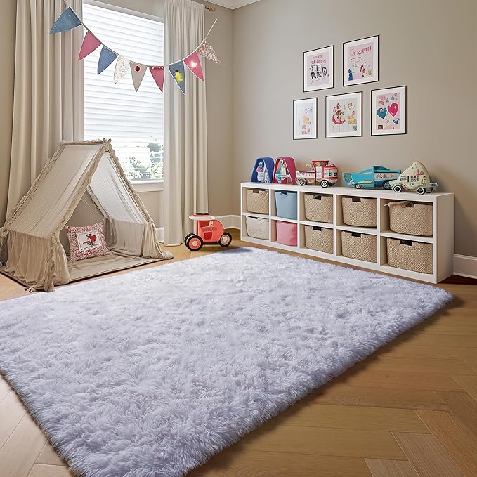 ONASAR White 8x10 Area Rugs for Living Room, Large Fluffy Shag Bedroom Rug, Washable Soft Plush Thick Shaggy Big Floor Carpet for Kids Boy and Girls Teen Dorm Nursery Indoor Home Decor Aesthetic