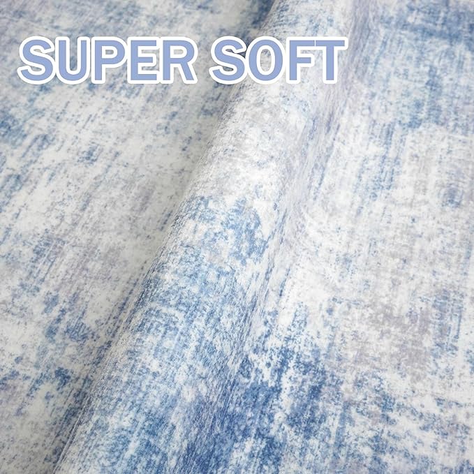 IOHOUZE Abstract Runner Rug 2x8 Ft Washable Runners for Hallways, Non Slip Kitchen Runner Printed Faux Wool Entryway Runner Indoor, Modern Floor Carpet for Hall Kitchen Bedroom, Light Blue White