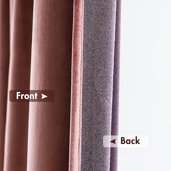 MIULEE Dusty Rose Pink Velvet Curtains Thermal Insulated Blackout Curtain Drapes for Bedroom Living Room Darkening 72 Inches Long Curtains Panels Rod Pocket Set of 2