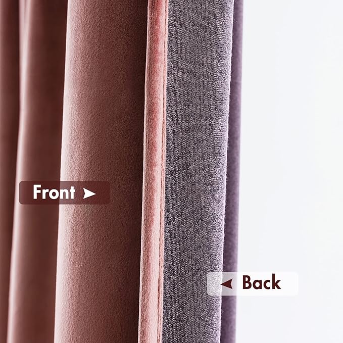 MIULEE Dusty Rose Pink Velvet Curtains Thermal Insulated Blackout Curtain Drapes for Bedroom Living Room Darkening 90 Inches Long Curtains Panels Rod Pocket Set of 2