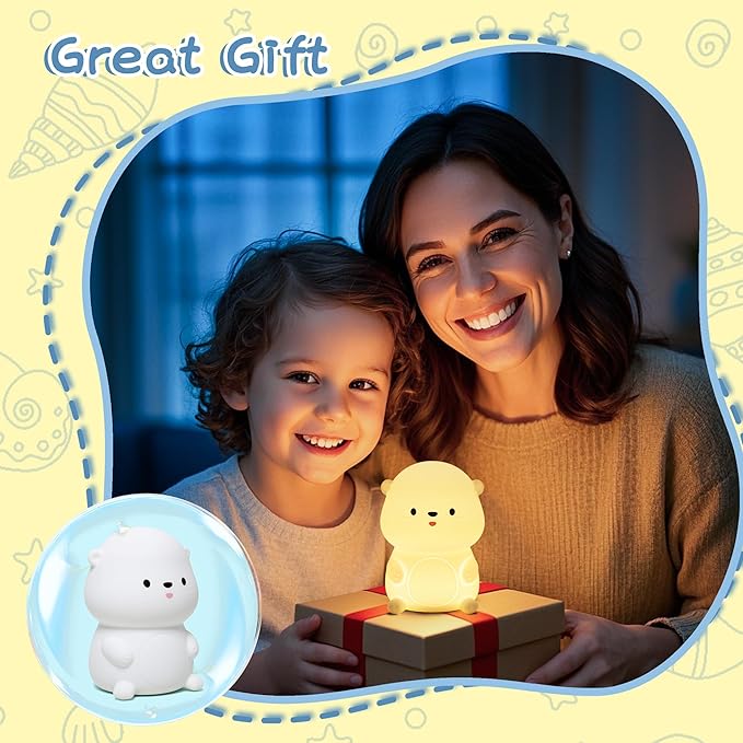 YuanDian Sea Otter Night Light, Gift for Babies and Teens, Decorate Kids' Bedroom with Cute Silicone Otter Nightlights with 8 Color Lights, Christmas Birthday Gift for Children and Toddlers Adults