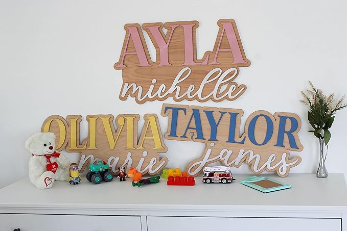 Large Wood Nursery Sign | Nursery name sign for Kids | Custom Wood Name Sign | 3D Wood Baby Name Sign (Blue)