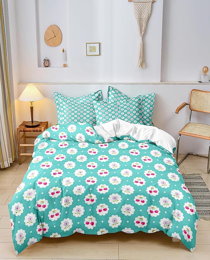 Garden Style Duvet Cover Floral Print Bedding Sets Full Pink White Floral Comforter Cover Chic Flower Print Duvet Cover for Girl Women Boho Flower Duvet Cover with Zipper Closure