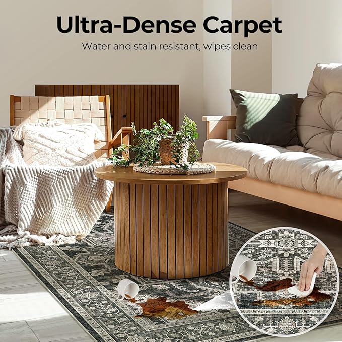 WITSHOCK Living Room Area Rugs 3x5: Washable Rug Boho Soft Non-Slip Low Pile Stain Resistant Foldable Carpet for Bedroom Playroom Dining Room Office Kitchen Farmhouse Home Decor Rug-Bitter Black