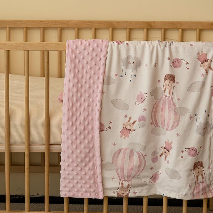 Minky Baby Blanket Pink Cute Bunny Blanket, Soft Cozy Nursery Blanket for Girls Boys, Fluffy Toddler Infants Warm Nursery Bed Blankets for Crib Stroller or Carseat, 30x40 Inches, Pink
