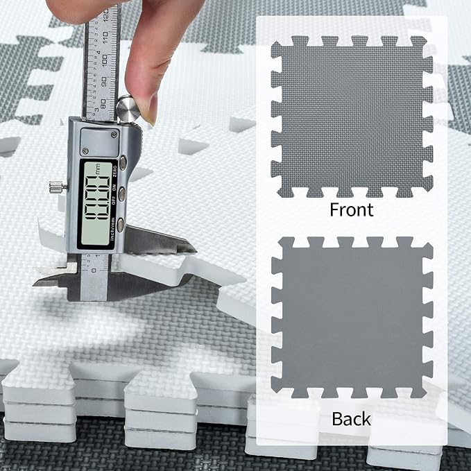 qqpp EVA Rubber 18 Tiles Interlocking Puzzle Foam Floor Mats - Baby Play Mat for Playing | Exercise Mat for Home Workout. White, Black. QC-ADb18N
