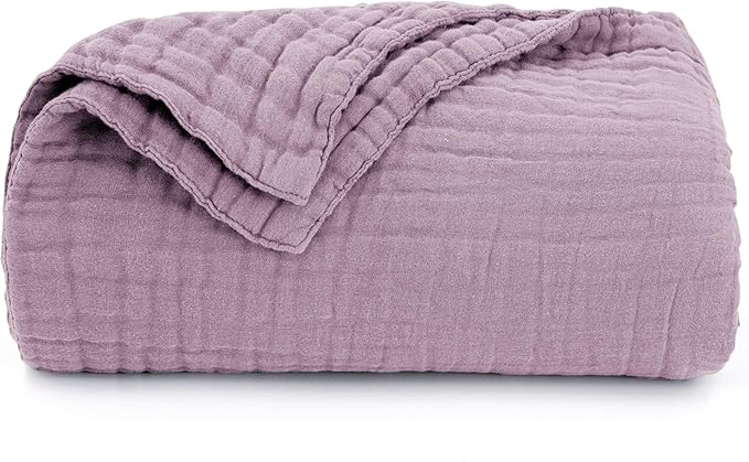 Love's cabin 6 Layer 100% Cotton Muslin Blanket, 50"x60" Throw Muslin Blanket for Couch Bed, Lightweight and Breathable Cotton Gauze for Adult, Lavender