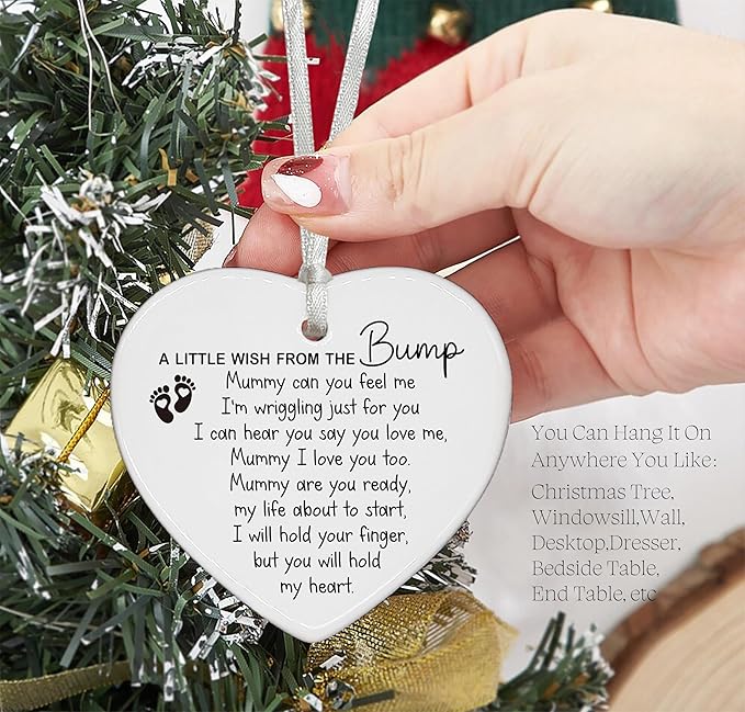 Baby Bump New Mom Gift-Mama to Be Pregnancy Announcement Keepsake-Ceramic Heart Shaped Ornament-Christmas New Mom Appreciation Sign Plaque for Expecting Mothers Nursery Home Decor
