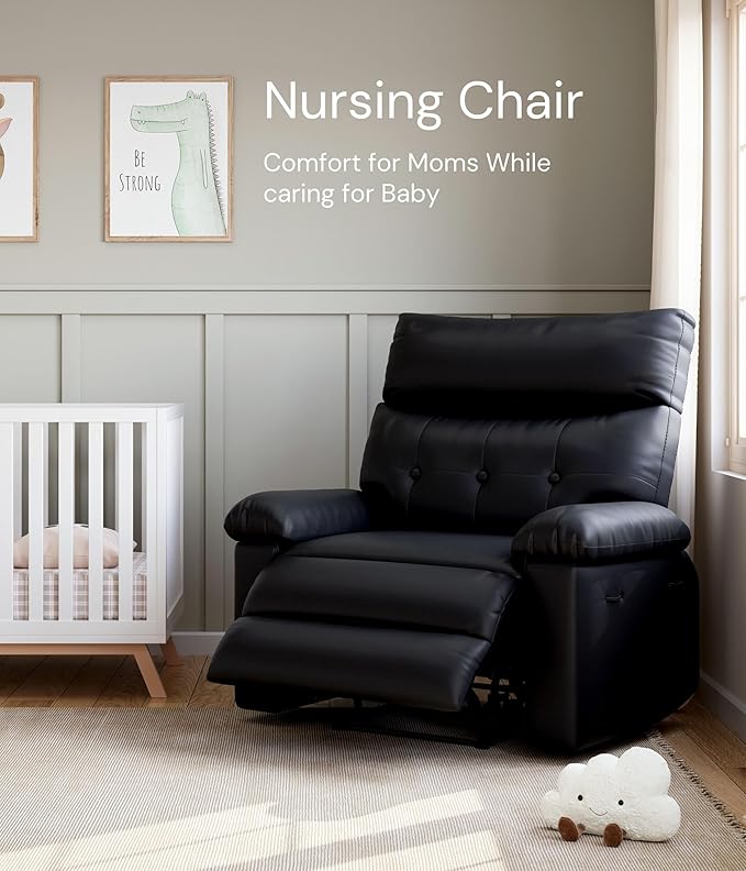 GarveeHome Oversized Wide Rocker Swivel Recliner Chair - PU Leather Manual Recliner for Adults, Large Nursery Chair Lazy Recliner with Comfort Arm and Back for Living Room, Bedroom