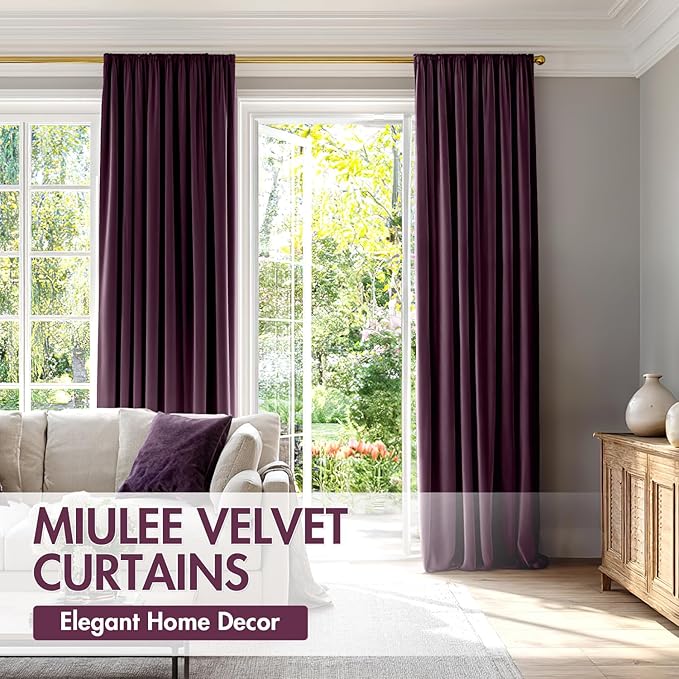MIULEE Purple Orchid Velvet Curtains Thermal Insulated Blackout Curtain Drapes for Bedroom Living Room Darkening 84 Inches Long Curtains Panels Rod Pocket Set of 2