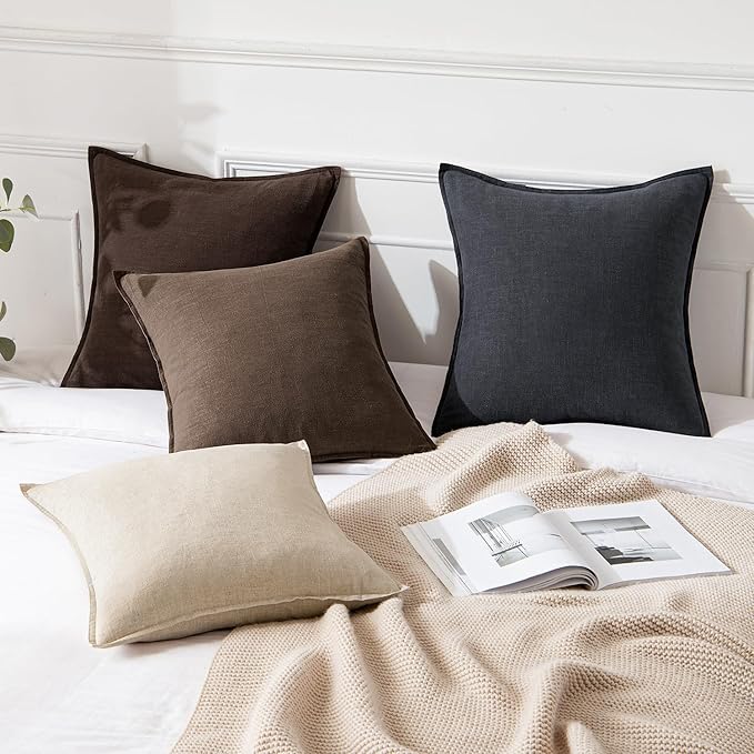 MIULEE Decorative Linen Pillow Covers 20x20 Inch Dark Coffee Boho Farmhouse Neutral Winter Couch Throw Pillows for Bed Pack of 2 Accent Modern Pillowcase Sofa Livingroom Home Decor