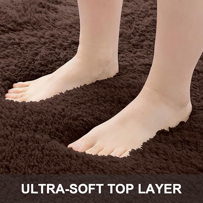 OLANLY 8x10 Machine Washable Large Area Rugs for Living Room, Bedroom, Soft Fluffy Shaggy Bedside Rug, Indoor Floor Carpet for Kids Girls and Boys, Dorms, Nursery, Home Decor Aesthetic, Coffee