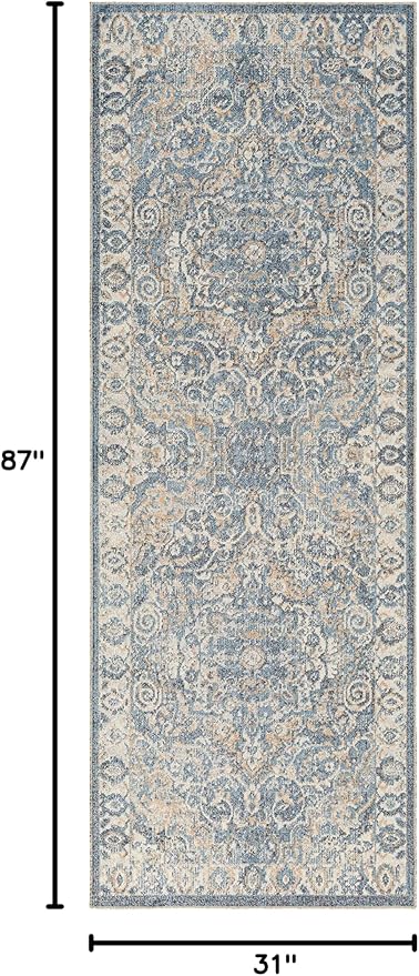 Mark&Day Washable Rugs, 3x7 Elsmore Traditional Navy Blue Runner Area Rug, Ivory Orange Carpet for Hallway, Kitchen, Bedroom or Living Room (2'7" x 7'3" Runner, Machine Washable)