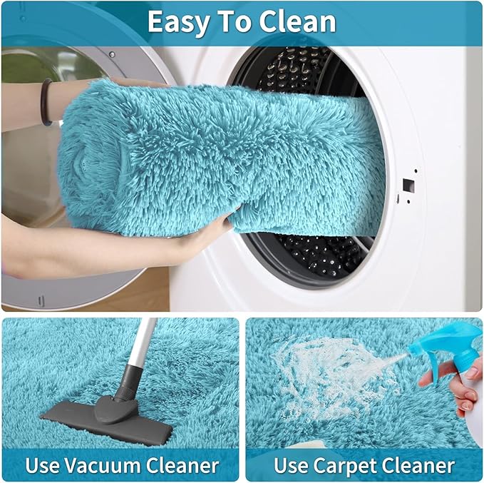 Merelax Soft Modern Indoor Large Shaggy Rug for Livingroom Bedroom Dorm Kids Room Home Decorative, Non-Slip Plush Fluffy Furry Fur Area Rugs Comfy Nursery Accent Floor Carpet 8x10 Feet, Teal