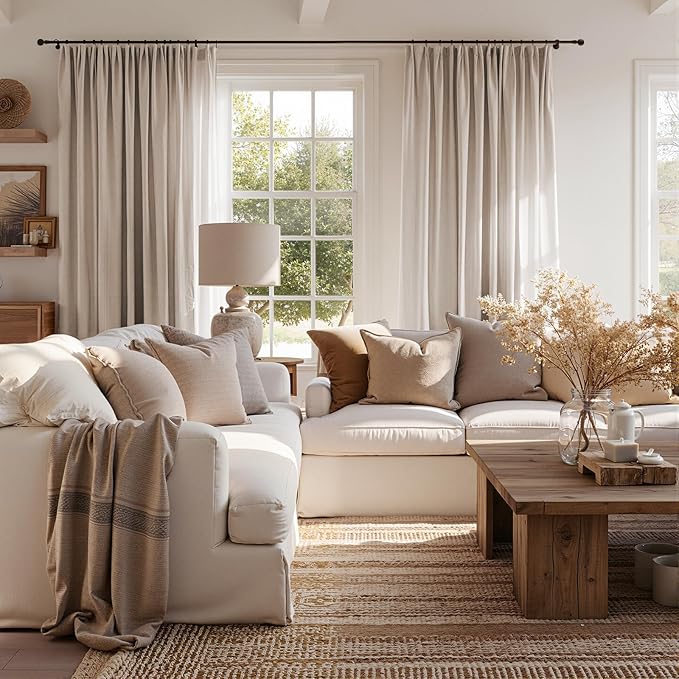 jinchan Taupe Linen Blend Curtain 120 inch Extra Long 1 Panel Extra Long for Sliding Door, Light Filtering 100 inch Extra Wide Patio Door Drape with Rod Pocket Back Tab(100W x 120L, Taupe)