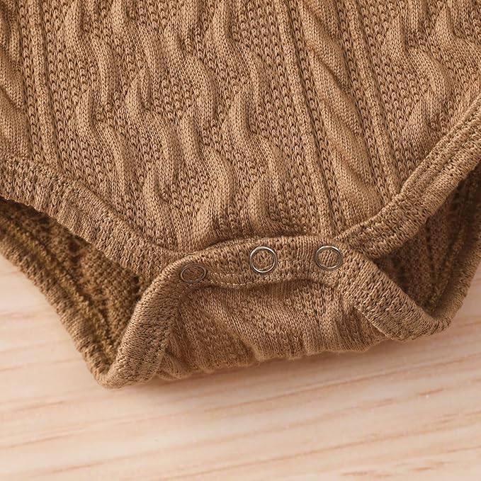 Newborn Baby Boy Girl Clothes Ribbed Knitted Cotton Long Sleeve Romper Long Pants Solid Color Fall Winter Outfits