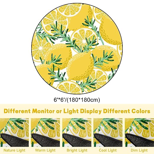 Lemon Round Rug Yellow Circle Rugs for Bedroom Dorm Living Room Lemon Tree Area Rug Floor Mat Pad Doormat Carpet, 6'X6'(180x180cm)