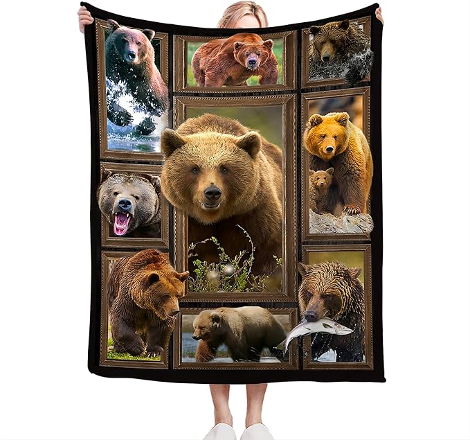 jerkboo Bear Blanket Throws Bear Gifts Bear Throw Blanket for Girls Women Kids Adults Soft Warm Cozy Fleece Blanket for Couch Sofa Bed 60""x50""