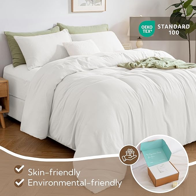 MILDLY Muslin Duvet Cover Twin - 100% Washed Cotton Linen Like Gauze Comforter Cover 2 Pieces Breathable & Lightweight for All Season