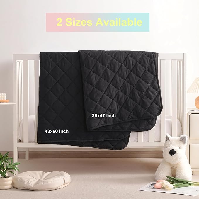 BEDSUM 100% Brushed Microfiber Down Alternative Toddler Comforter, Ultra Soft Lightweight and Warm Breathable Crib Quilted Blanket for Nursery Stroller Bed, 39x47 Inches, Black
