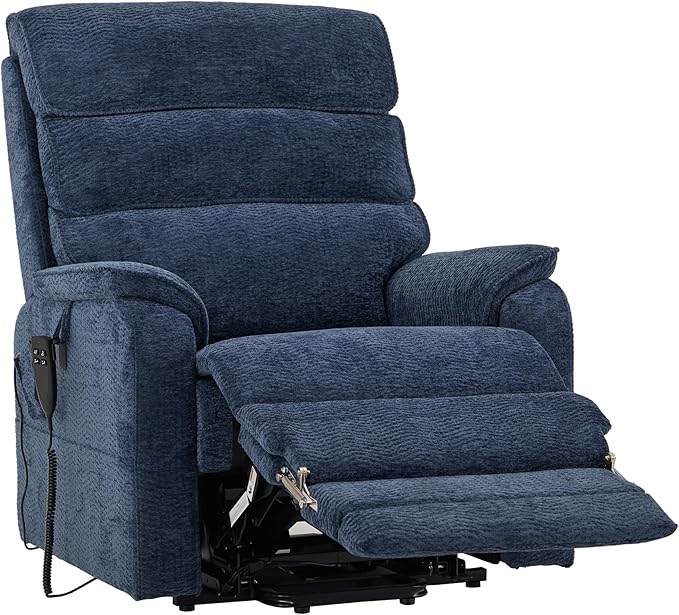 DYNOX 400 LBS Big Tall Man Large-Wide Power Dual Motor Lift Recliners Chairs for Elderly, Lay Flat Lift Chair with Infinite Positions, Heat & Massage, Extended Footrest (9298L,Chenille,Blue)