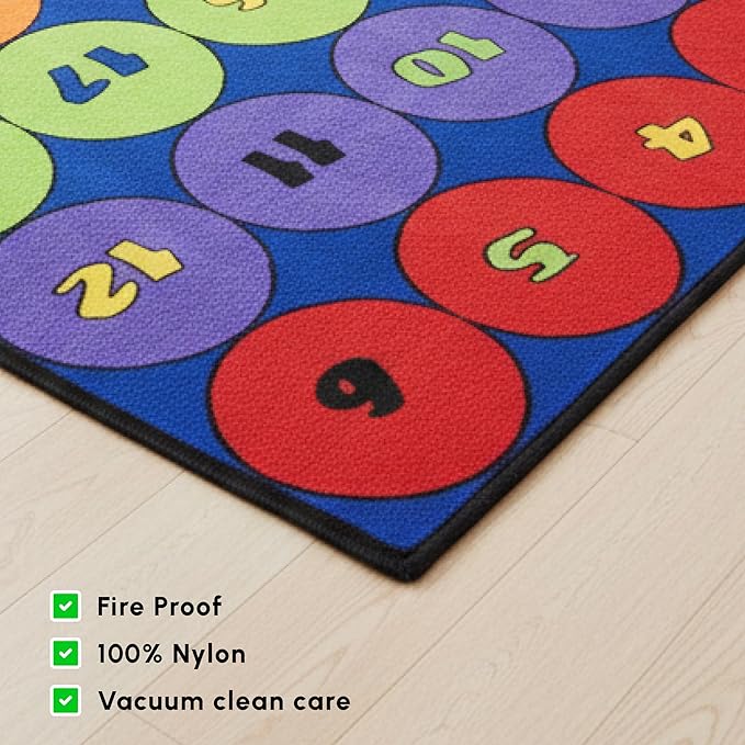 SAFECASTLE Kids Carpet Sitting Circles Rug – 7'8" x 12'8" – Large Classroom Seating Rug with 24 Numbered Circles – Colorful Educational Learning Carpet for Preschool, Kindergarten, Daycare & Playroom
