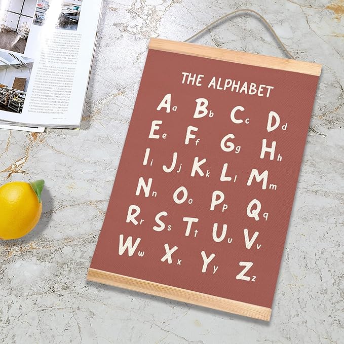 Kids Alphabet and Numbers Educational Chart Set of 2 for Classroom Decor,Colorful Educational Poster for Toddlers 1-3,Toddler Learning Poster for Kids Ages 3-5 for Nursery Playroom,Classroom Must Haves 14x18.5Inch(Brown)