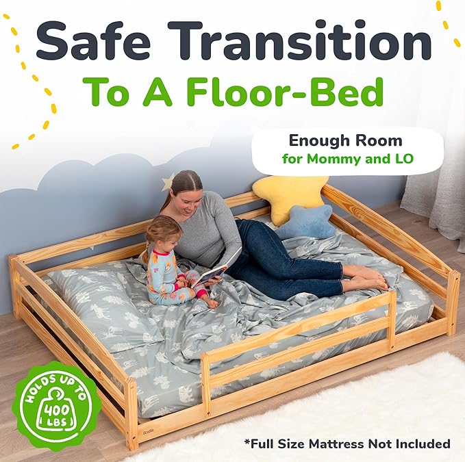 Ocodile Full Size Montessori Floor Bed for Kids - Strong Slatted Bed Frame with Full Rails - Ideal for Little Girls and Boys - Varnished