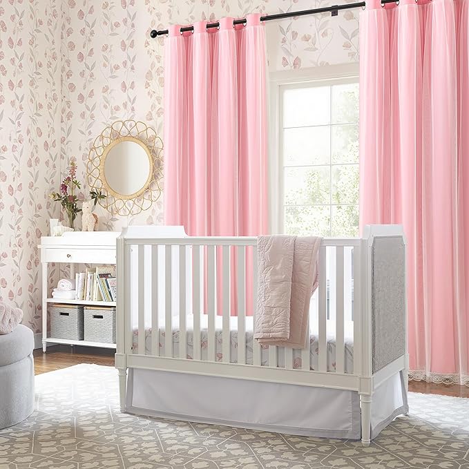 XiDi Pink Curtains for Girls Bedroom Living Room 63 Inches Long 2 Panels Double Layer Blackout Curtains with Sheer Overlay for Nursery Kids Princess Toddler Grommet Drapes Pink Lace Hem 34W x 63L