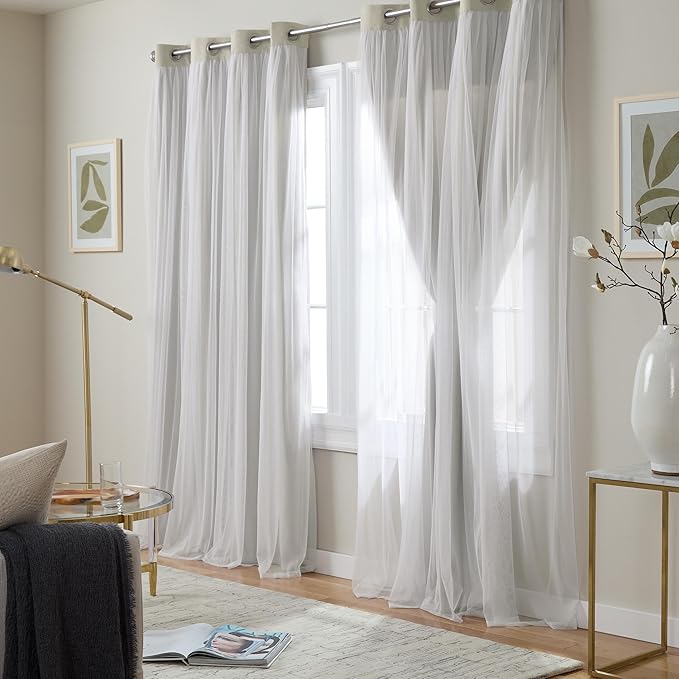 TOWN & COUNTRY LUXE Talia Double Layer Indoor Curtains, Sheer and Room Darkening Blackout, Grommet Top, Energy Efficient, 2-Pack Set, 52"x120", Cloud Grey