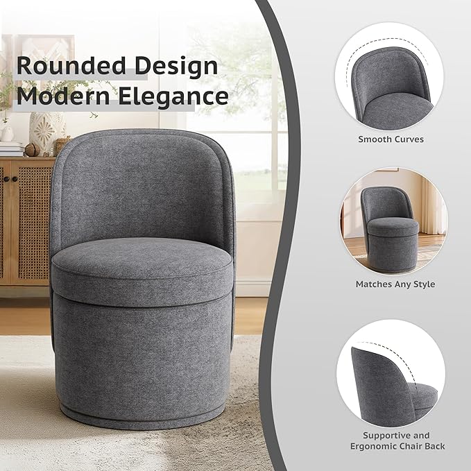 Swivel Accent Chair Set of 2, 360° Swivel Round Chair with Hidden Storage, Modern Small Barrel Armchair for Living Room/Bedroom, Darkgrey