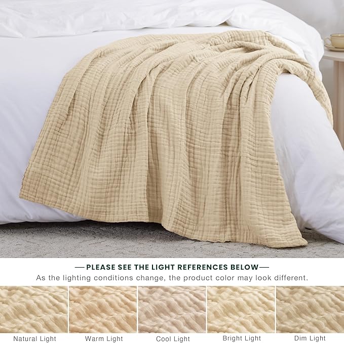 Love's cabin 6 Layer 100% Cotton Muslin Blanket, 60"x80" Twin Muslin Blanket for Couch Bed, Lightweight and Breathable Cotton Gauze for Adult, Khaki