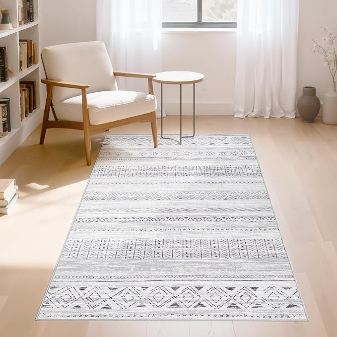 Area Rugs for Living Room Washable Living Room Rug Soft Neutral Indoor Floor Carpet Non-Slip Stain Resistant Modern Boho Rugs for Bedroom Dining Room Kids Room Nursery Office Home Dark Grey