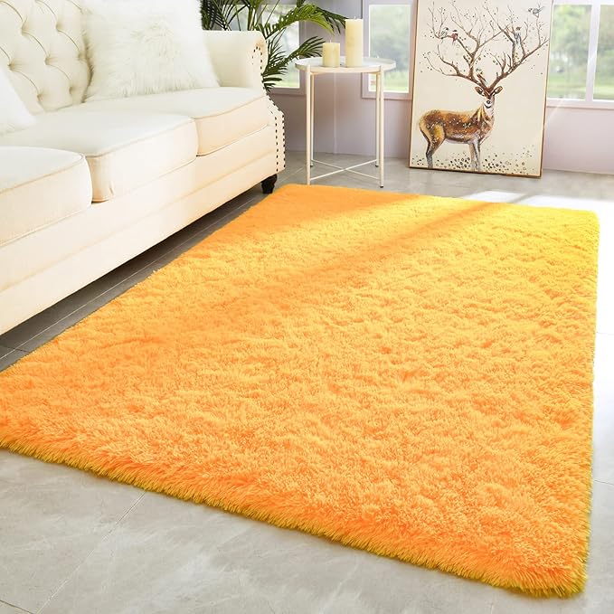 Merelax Modern Soft Fluffy Large Shaggy Rug for Bedroom Livingroom Dorm Kids Room Indoor Home Decorative, Non-Slip Plush Furry Fur Area Rugs Comfy Nursery Accent Floor Carpet 4'x6' Orange