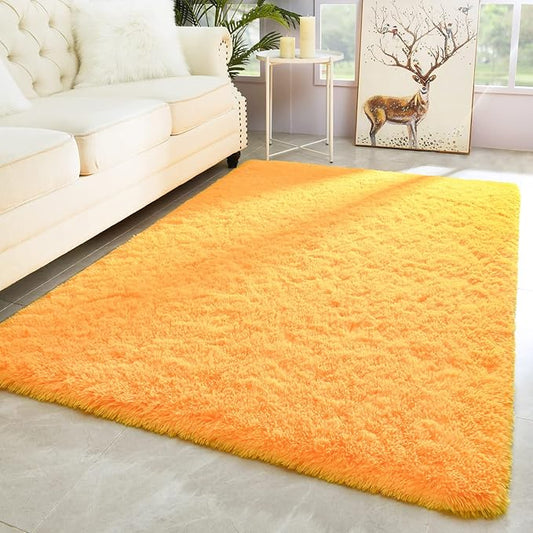 Merelax Modern Soft Fluffy Large Shaggy Rug for Bedroom Livingroom Dorm Kids Room Indoor Home Decorative, Non-Slip Plush Furry Fur Area Rugs Comfy Nursery Accent Floor Carpet 4'x6' Orange