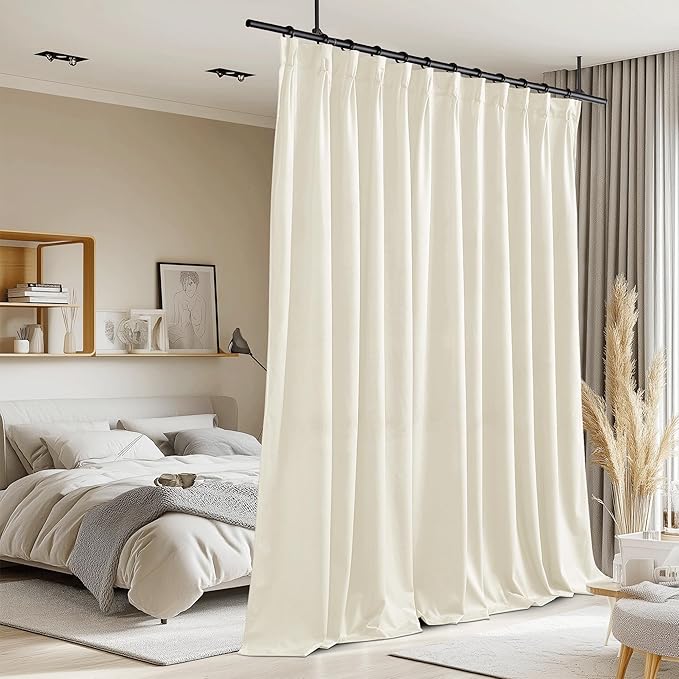 StangH Extra Wide Pinch Pleated Velvet Curtains, Ivory White Light Dimming Bedroom Curtains & Drapes 96 inch Length Thermal Insulated Elegant Home Decor for Nursery Wedding, W72 x L96, 1 Panel