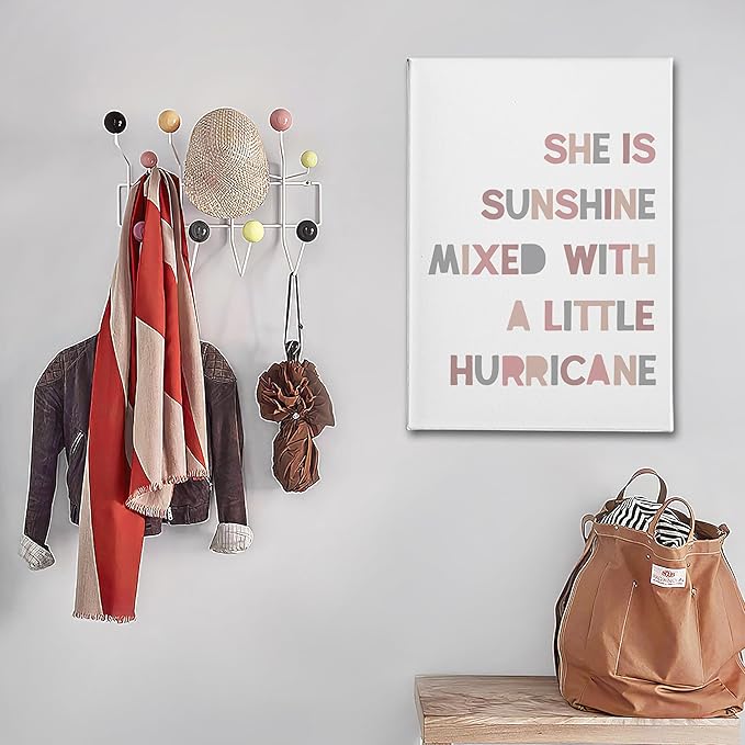 PHAMTE Girls Bedroom Wall Decor,She is Sunshine Mixed with a Little Hurricane Girls Room Wall Art,Sunshine Print Framed Canvas Painting Artwork for Room Bedroom Home Nursery Playroom(16x24 Inch)