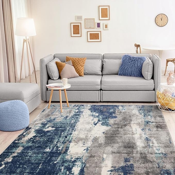 LUXE WEAVERS Euston Collection D.Blue-L.Blue 2x7 Modern Abstract Area Rug