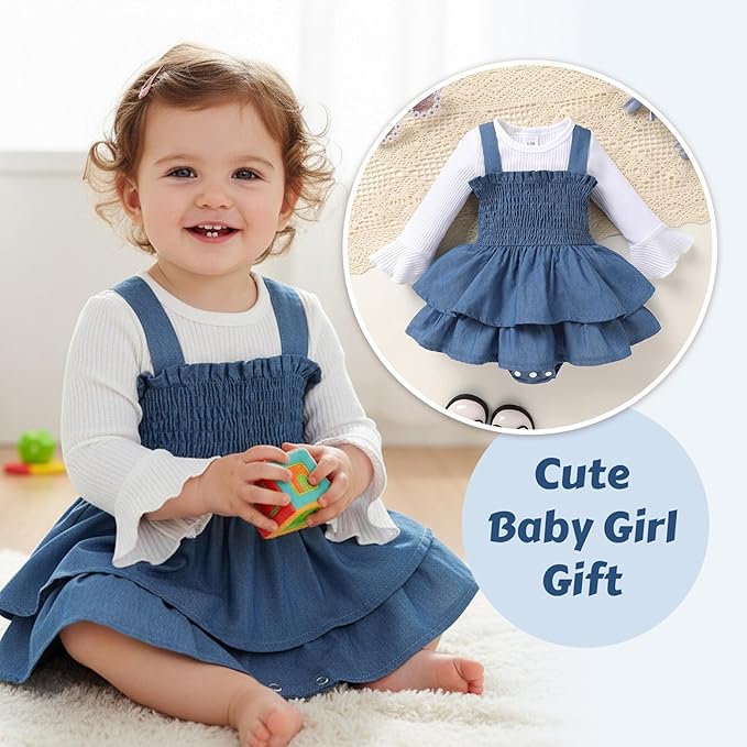 YOUNGER TREE Newborn Baby Girl Fall Winter Outfits Long Sleeve Romper Corduroy Overall Dress Infant Skirt Clothes Sets