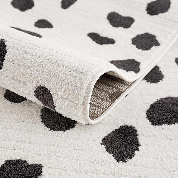 Hauteloom Tariffville Modern Animal Print Dalmatian Style Area Rug for Living Room, Bedroom, Kids Room, Nursery - High Pile Carpet - Black and White, Charcoal - 2'7" x 7'3" (2x8)